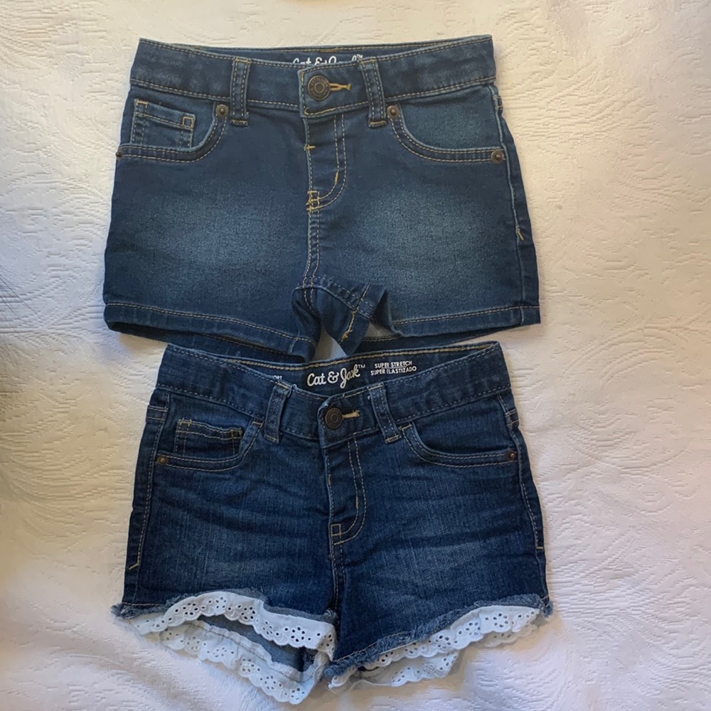 Cat and Jack Girls denim shorts size. One is 4/5 and other is 5 toddler